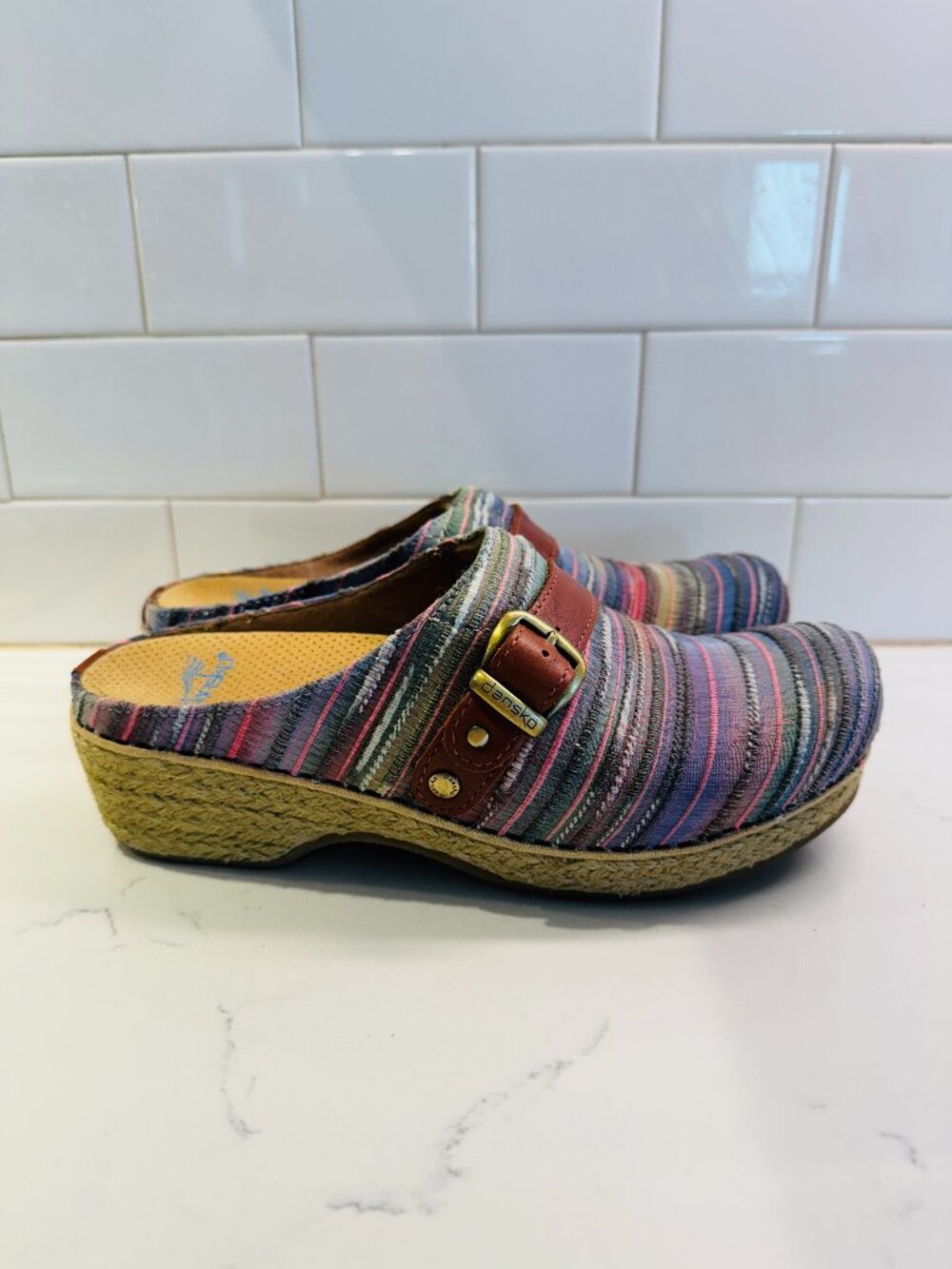 Dansko Jute Pro Clogs Slip On Womens 8 EU38 Multicolor Stripe Rope Wrapped Outso